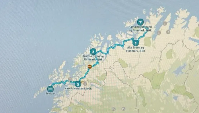 the drive from Hammerfest to Narvik and then Svolvaer on the Lofoten Islands by  LTO Sprachprüfung